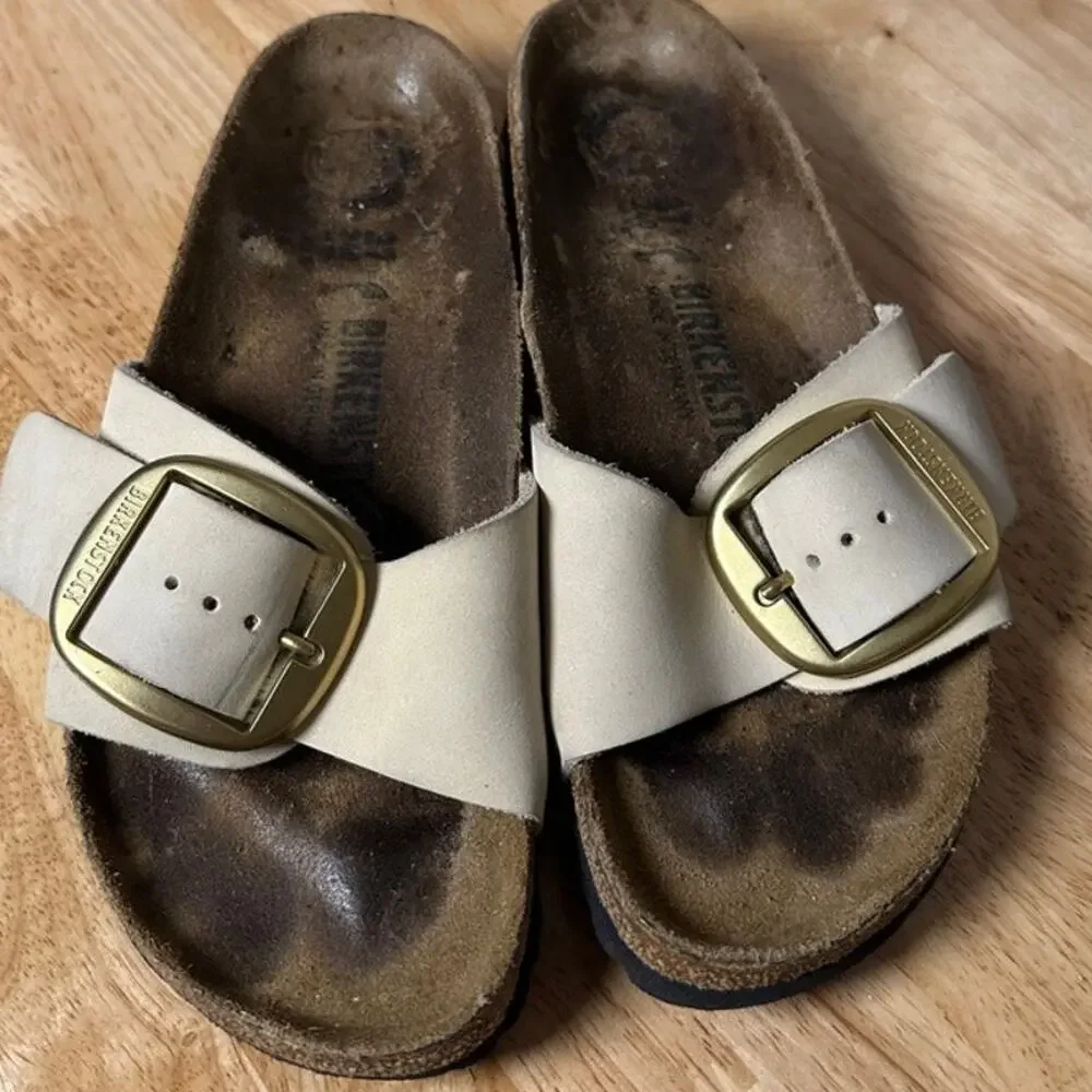 Birkenstock Womens Madrid Big Buckle Nubuck Leather Slide On Sandal EU 37 US 6 - Picture 3 of 7